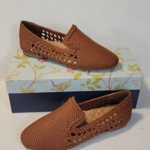 Birdies Cognac Handwoven Vegan Leather Starling Loafer Flats